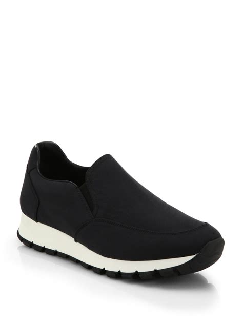 prada nylon and leather sneakers|prada men's slip on sneakers.